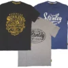 T-shirts à Manches Courtes Stanley Benton 1 Noir, 1 Bleu Et 1 Gris, Taille M, Tour De Poitrine 41", Lot De 3