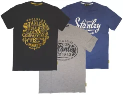 T-shirts à Manches Courtes Stanley Benton 1 Noir, 1 Bleu Et 1 Gris, Taille L, Tour De Poitrine 45", Lot De 3