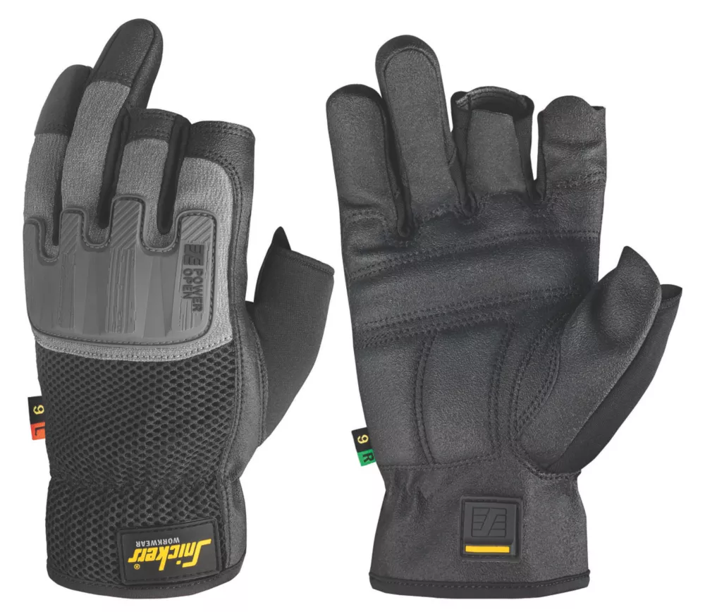 Gants Avec 3 doigts Ouverts Snickers Power Performance Noirs / gris Taille L 3 Gants Avec 3 doigts Ouverts Snickers Power Performance Noirs / gris Taille L